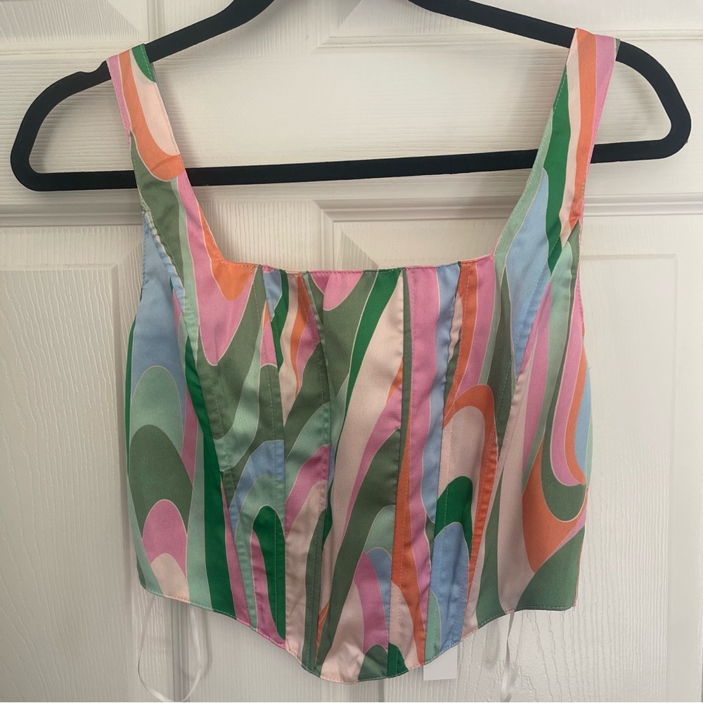 NWT multi color cropped corset style top